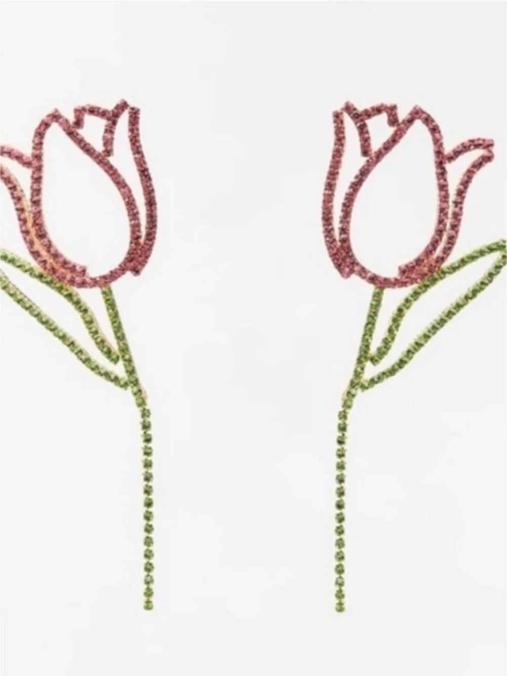 New! Pink Rhinestone Tulip Rose Flower Earrings NWOT